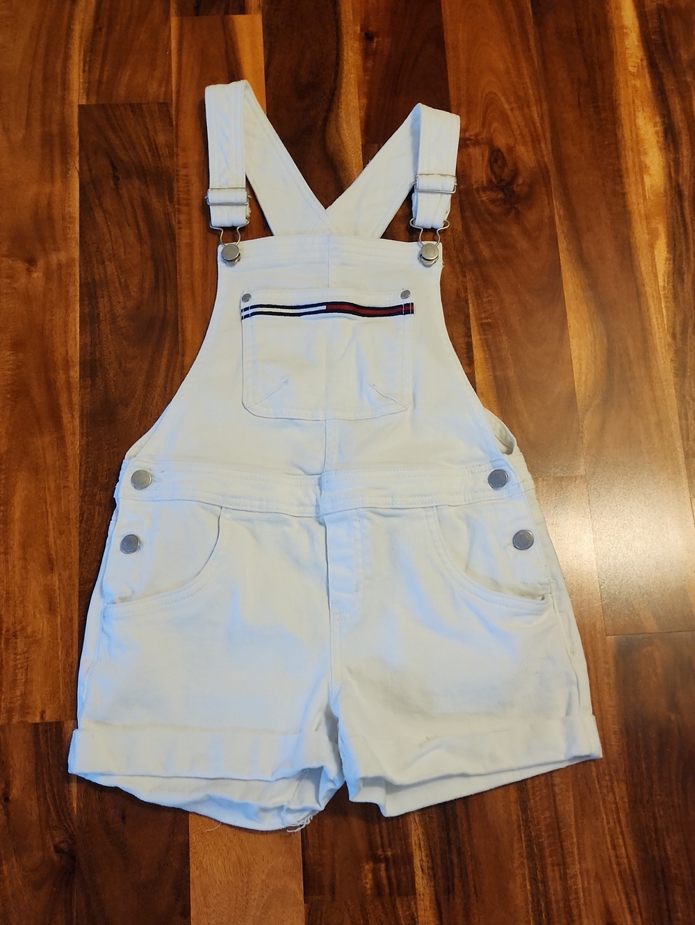 Tommy Hilfiger White Short Overalls with Red & Navy Stripe